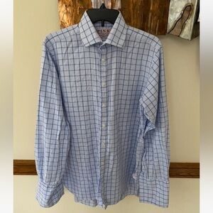 Pink Thomas Pink Finest Twill Mens Blue Checkered Button Down Dress Shirt M